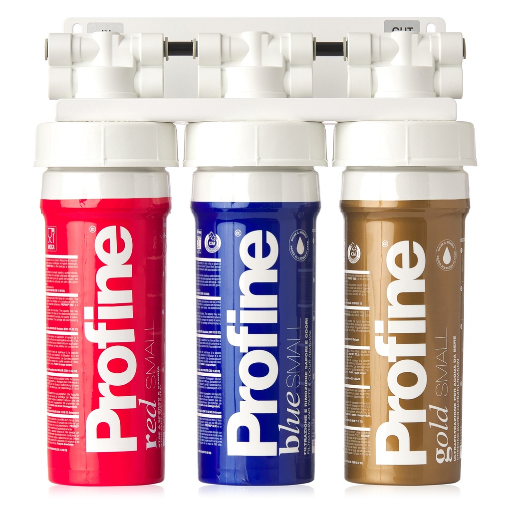 [TRIP-RBG-SMAL] Filtru de apa Triplex Red-Blue-Gold Small cu Ultrafiltrare cu Kit de instalare, robinet si baterie incluse