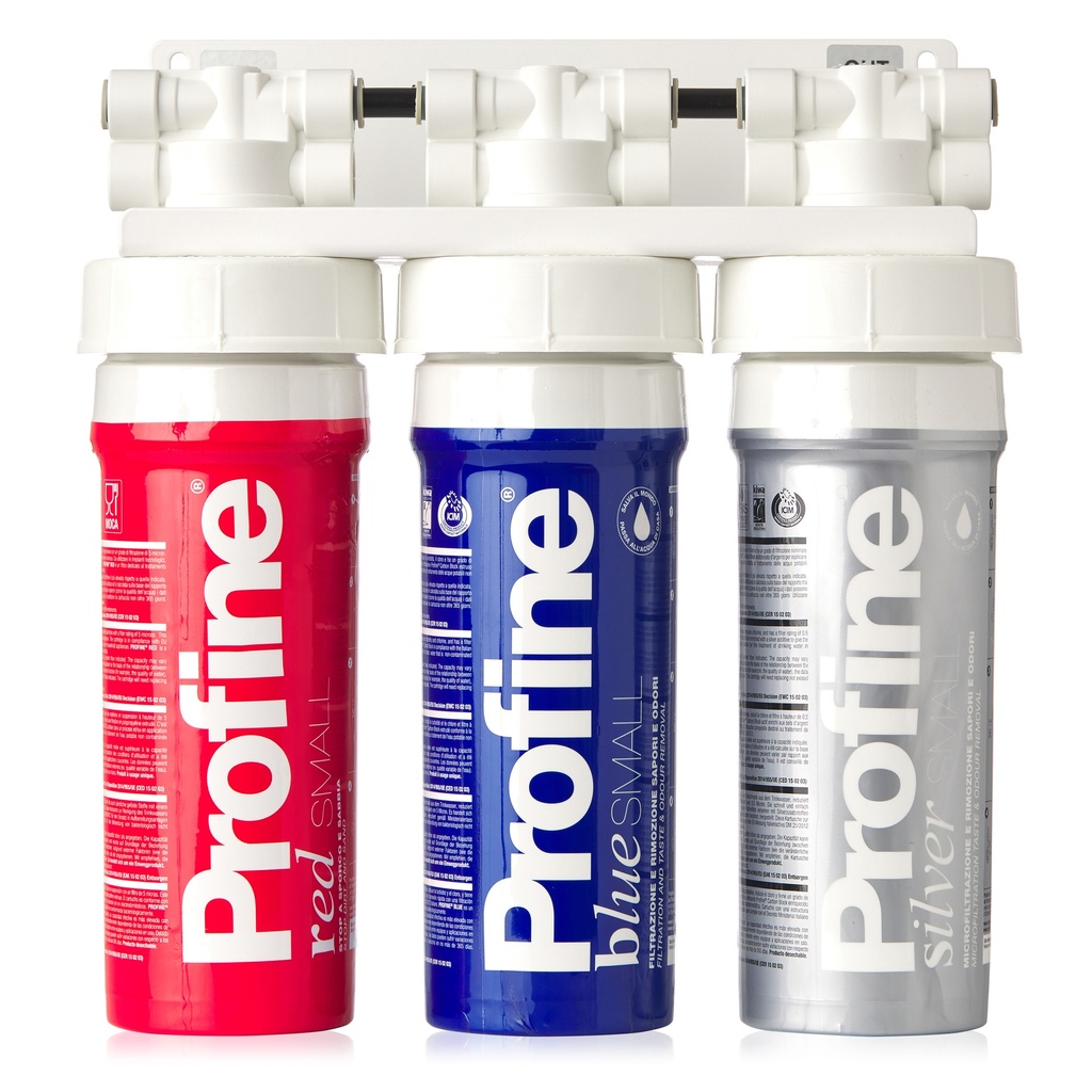 Filtru de apa Triplex Red-Blue-Silver Small cu Microfiltrare cu Kit de instalare, robinet si baterie incluse