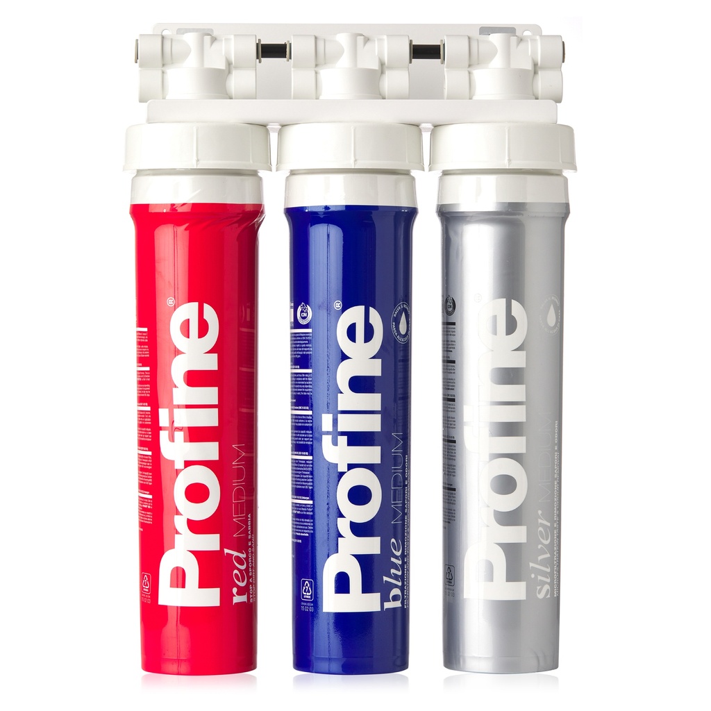 Filtru de apa Triplex Red-Blue-Silver Medium cu Microfiltrare cu Kit de instalare, robinet si baterie incluse