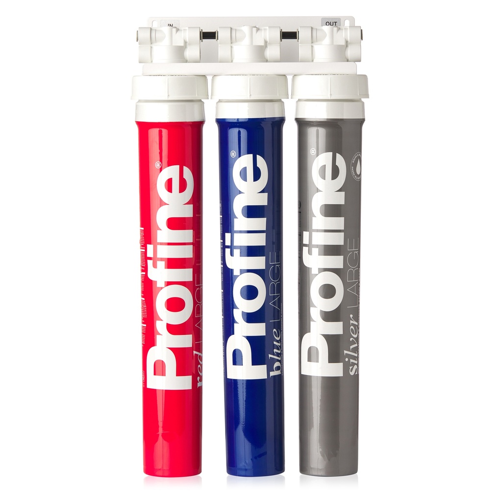 Filtru de apa Triplex Red-Blue-Silver Large cu Mircofiltrare cu Kit de instalare, robinet si baterie incluse