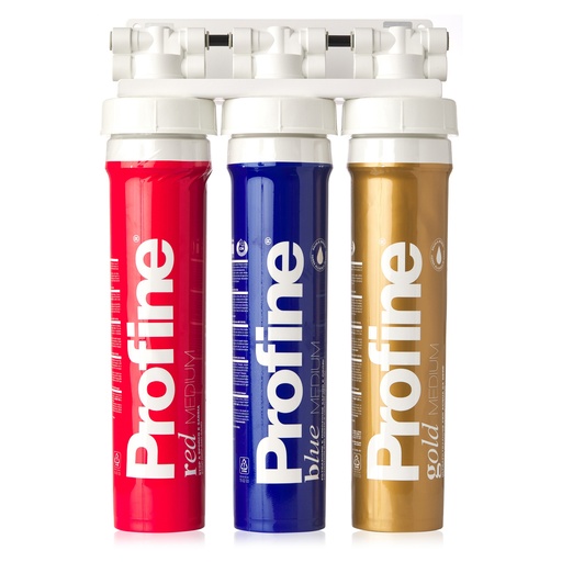 [TRIP-RBG-MED] Filtru de apa Triplex Red-Blue-Gold Medium cu Ultrafiltrare cu Kit de instalare, robinet si baterie incluse